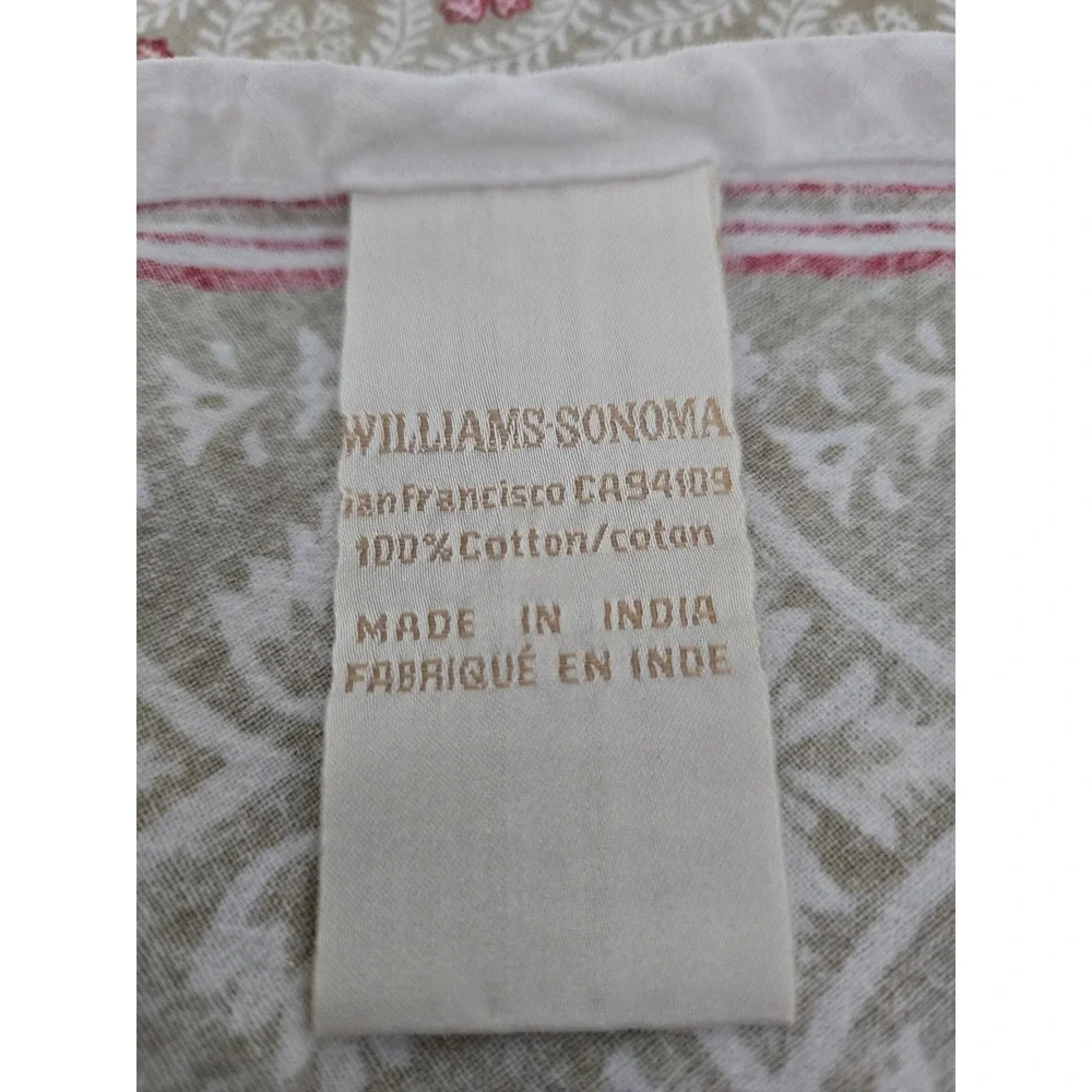 Williams-Sonoma 90 Inch Round Tablecloth 100% Cotton Taupe Red Floral Trellis